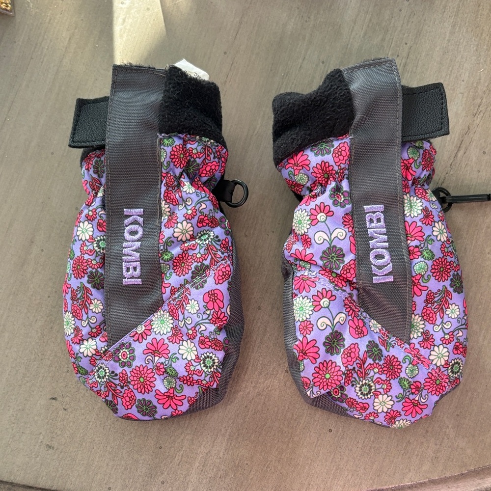 Kombi Kids Floral Mittens - Purple and Gray